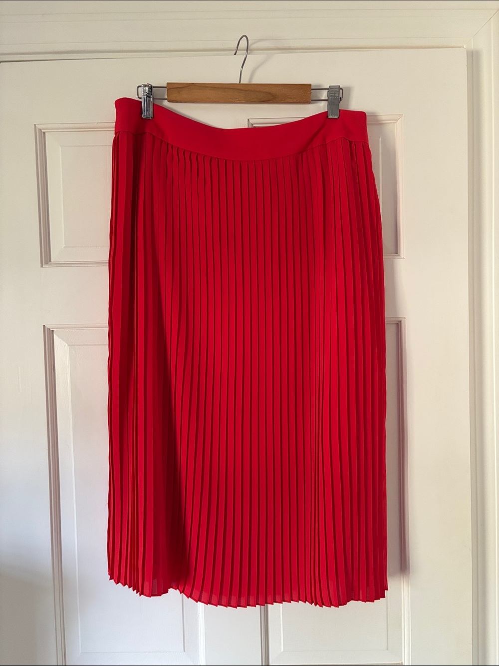J. Crew Red Pleated Midi Skirt